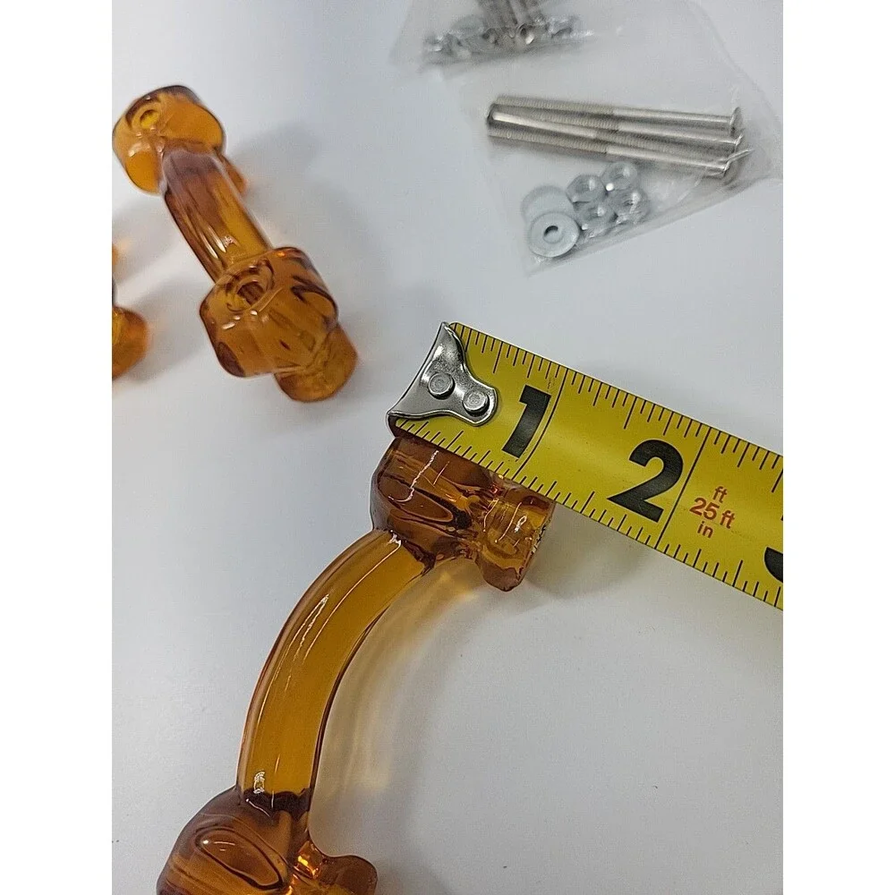 4 Amber Depression Era Style Glass Drawer Pulls Handles Furniture Hardware